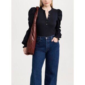 Veronica Beard Effy Top Statement Sleeve Navy Top - Size - Medium